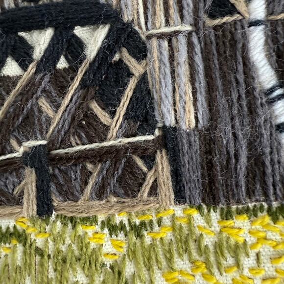 Vintage Covered Bridge Crewel Art Framed Embroidered Landscape Art Fall - Picture 4 of 8